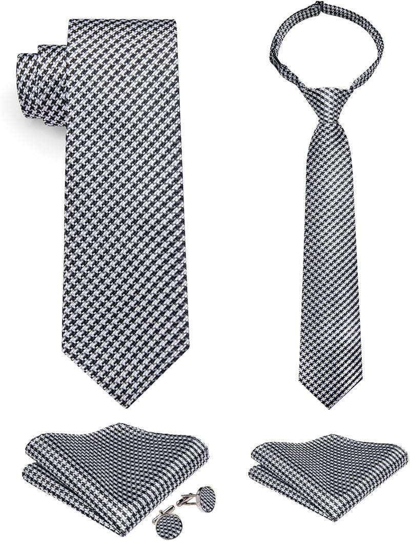DiBanGu 2PCS Set for Father and Son Tie Silk Mens and Boys Adjustable Necktie & Pocket Square Cufflinks Kids Pre-tied Necktie - Image 1